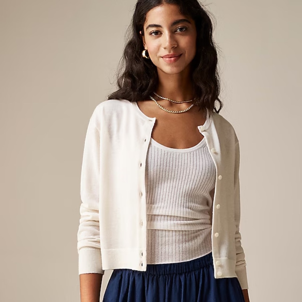 J crew Snow White Featherweight cashmere shrunken cardigan sweater